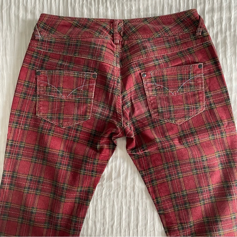 Free People Plaid Burgundy Black Corduroy Low Waist Pants - Picture 6 of 16